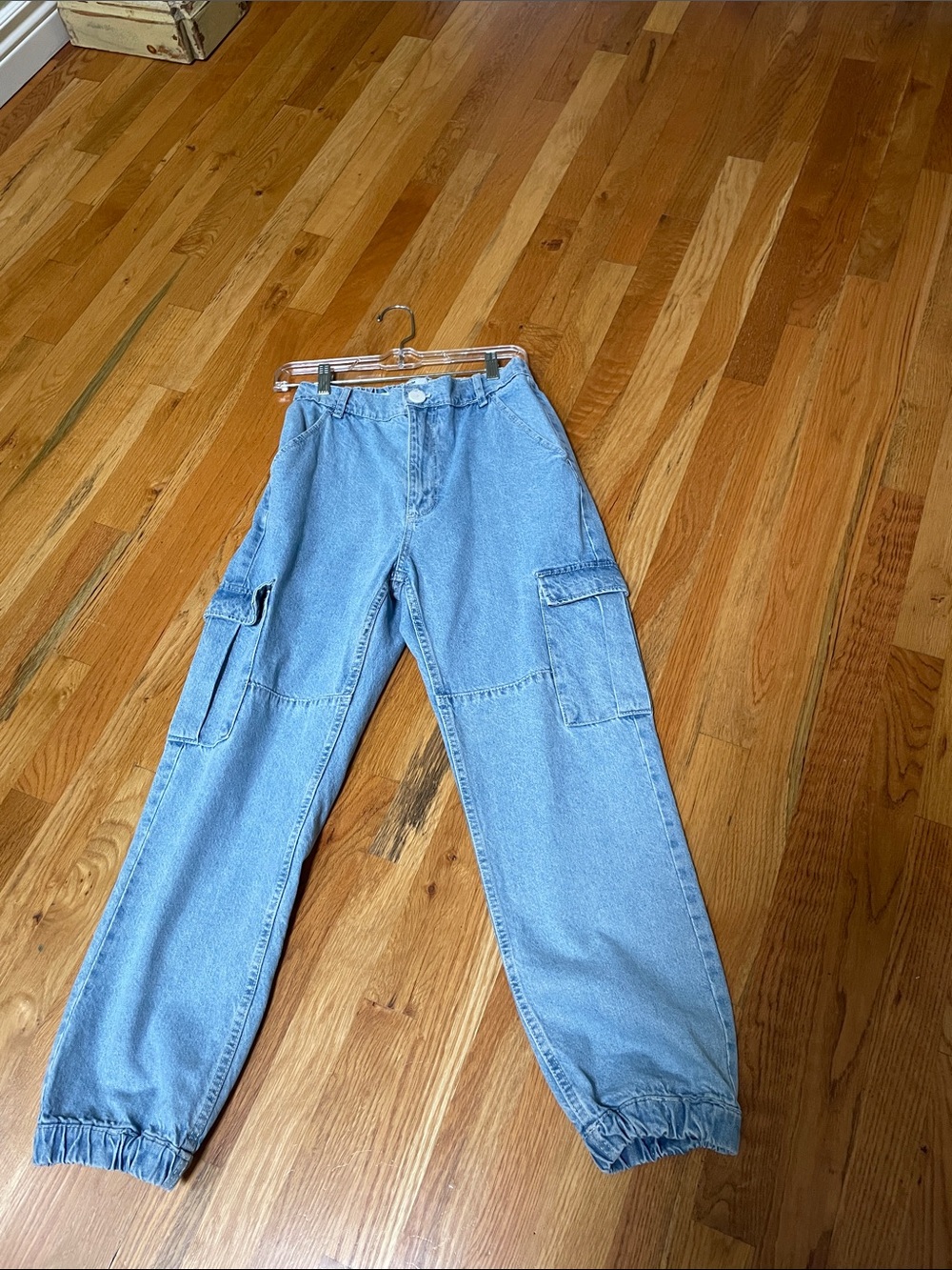 Bershka Cargo Parachute Light Blue Jeans Size 6